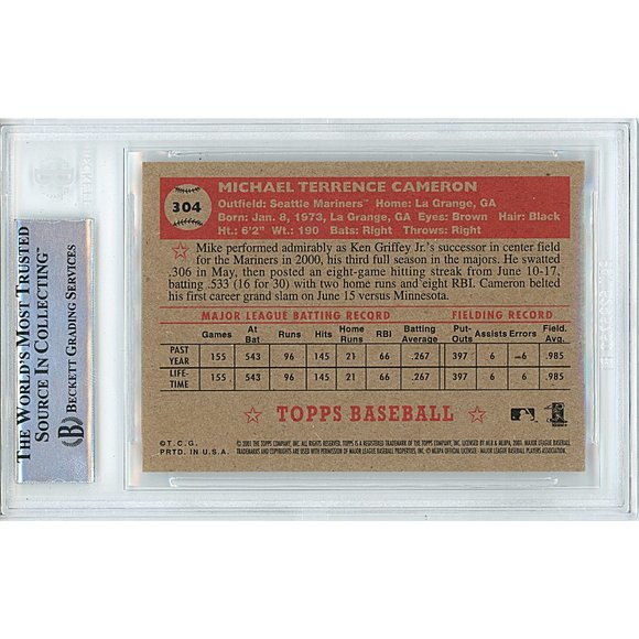 Mike Cameron Signed 2001 Topps Heritage Baseball Card Beckett Mariners Autograph - Picture 3 of 6